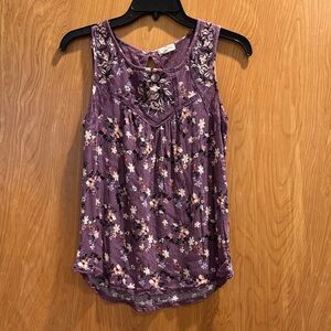 Embroidered Floral Sleeveless Blouse - Purple